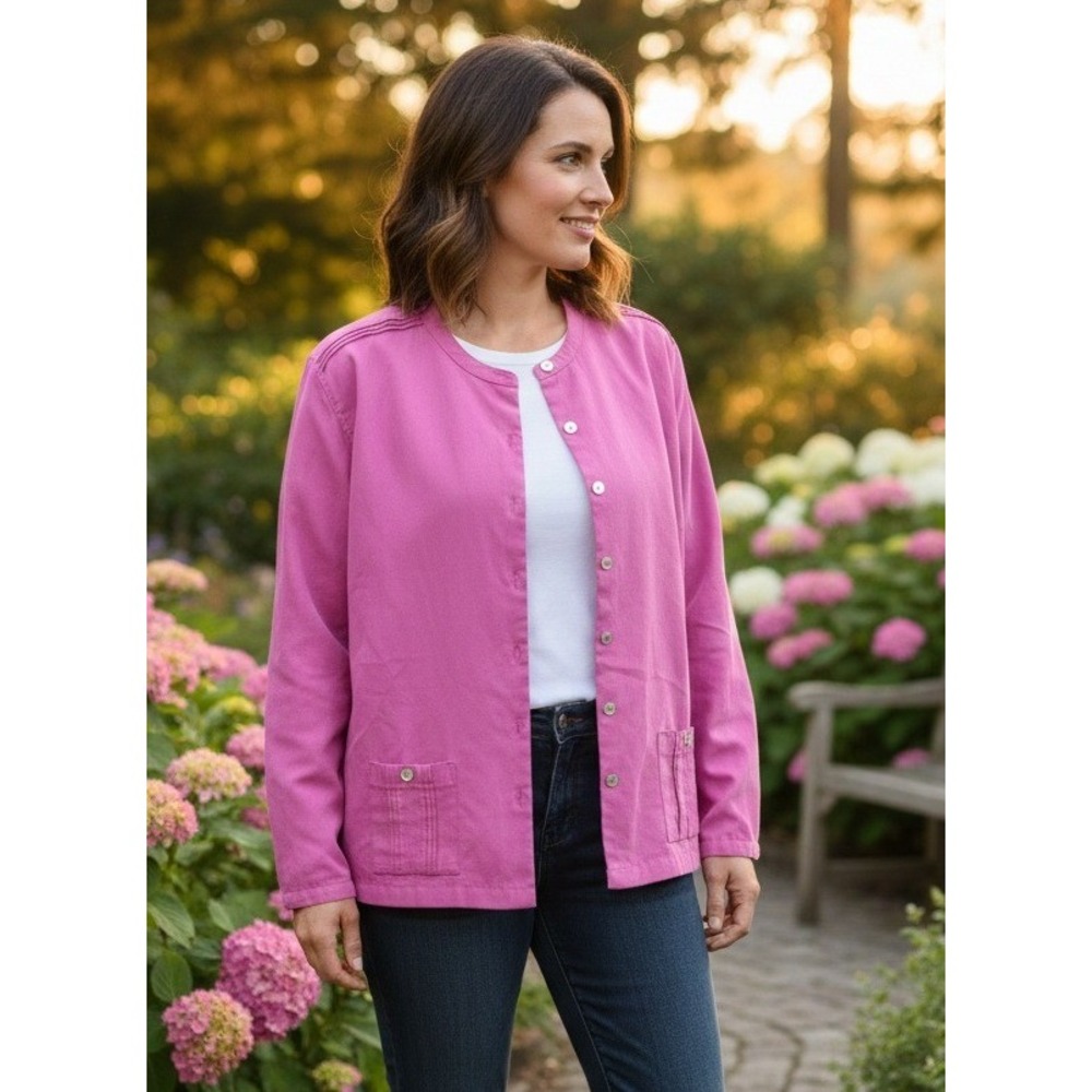 Travel Smith Button Front Long Sleeve Blouse Women's 3X Pink Pockets Office Work